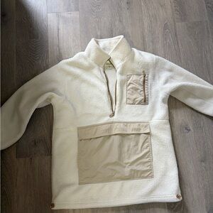 Aerie Men's Zip Up Sweater in Cream and Tan